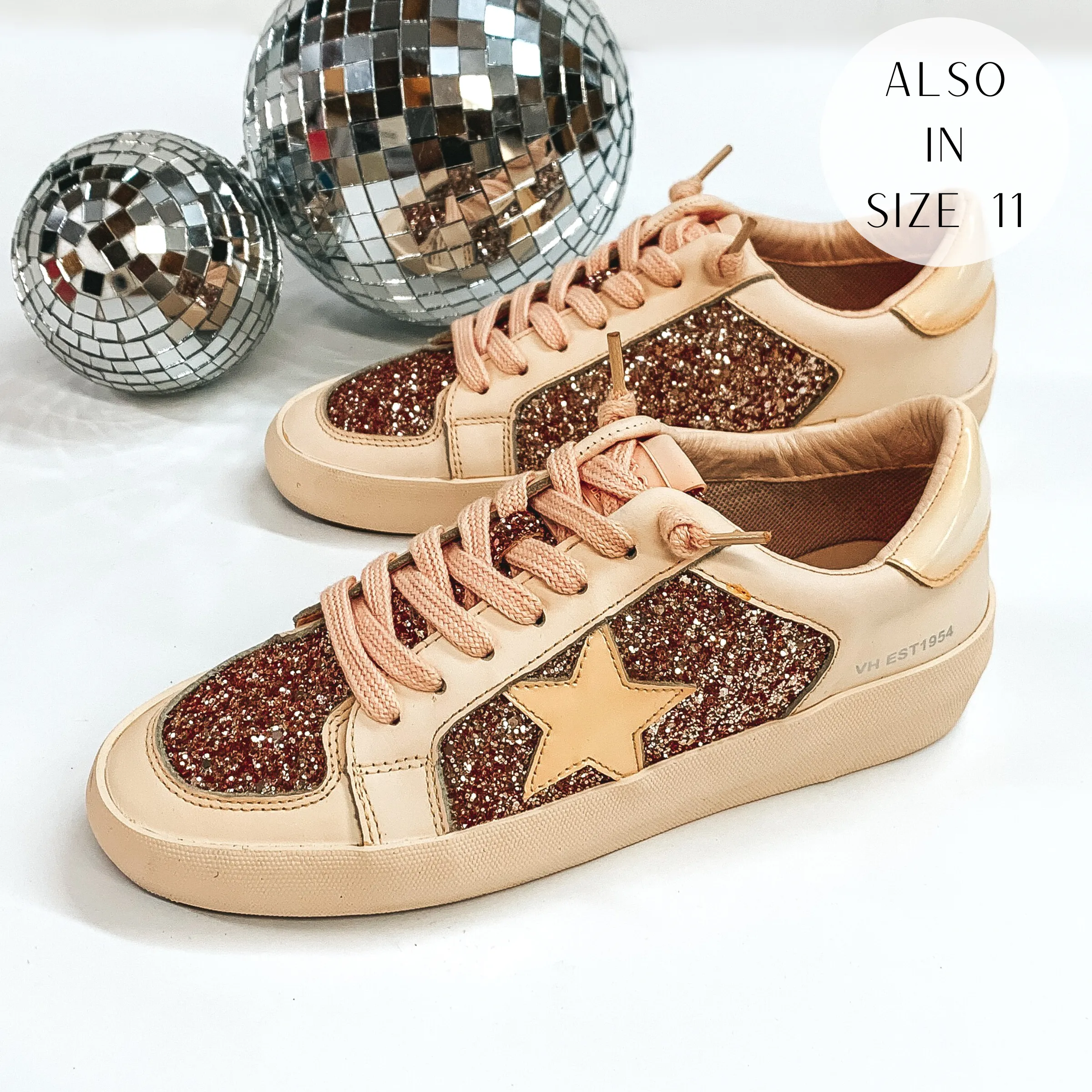 Last Chance Size 6.5, 7 & 7.5 | Vintage Havana | Alexis Dip Dye Glitter Sneakers in Beige