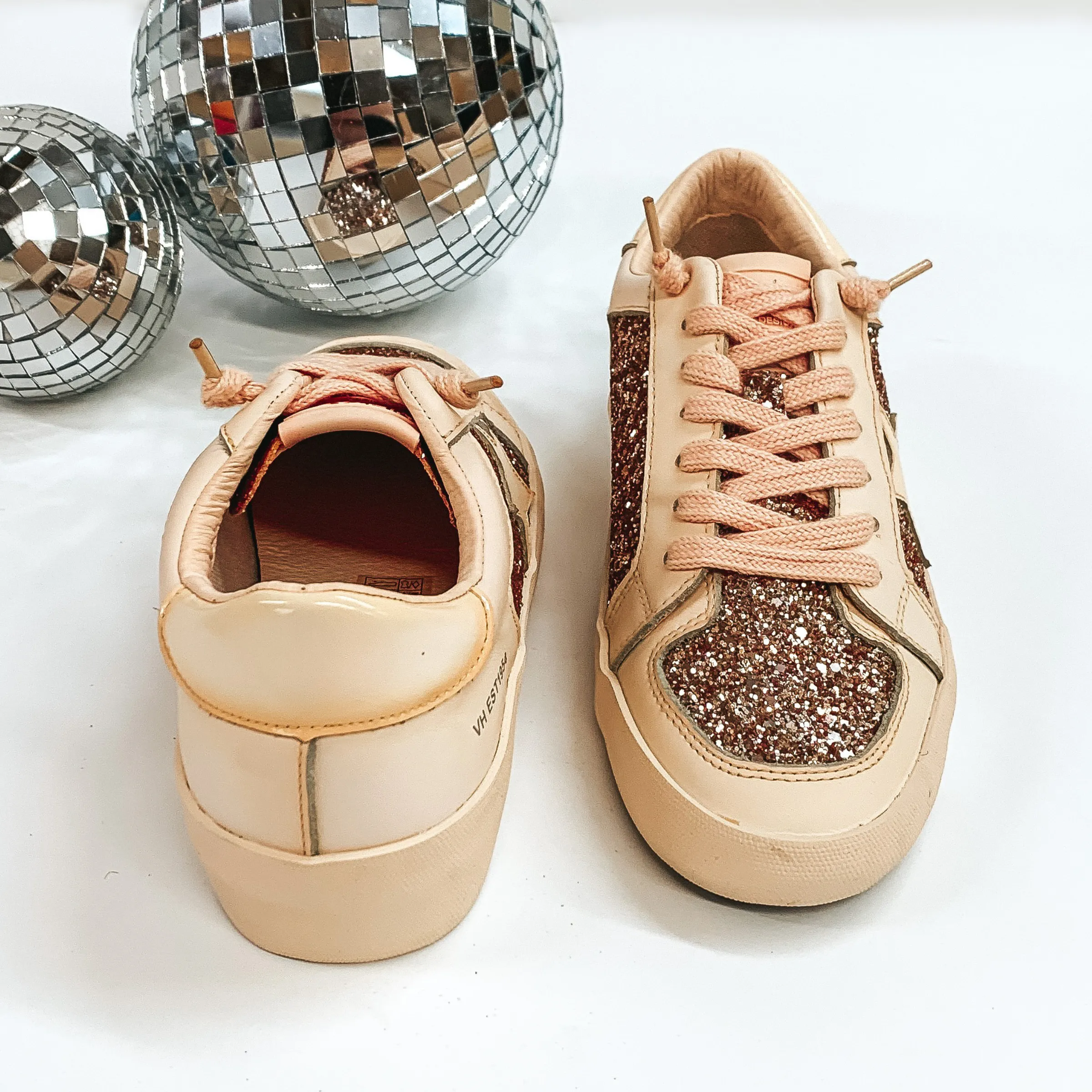 Last Chance Size 6.5, 7 & 7.5 | Vintage Havana | Alexis Dip Dye Glitter Sneakers in Beige