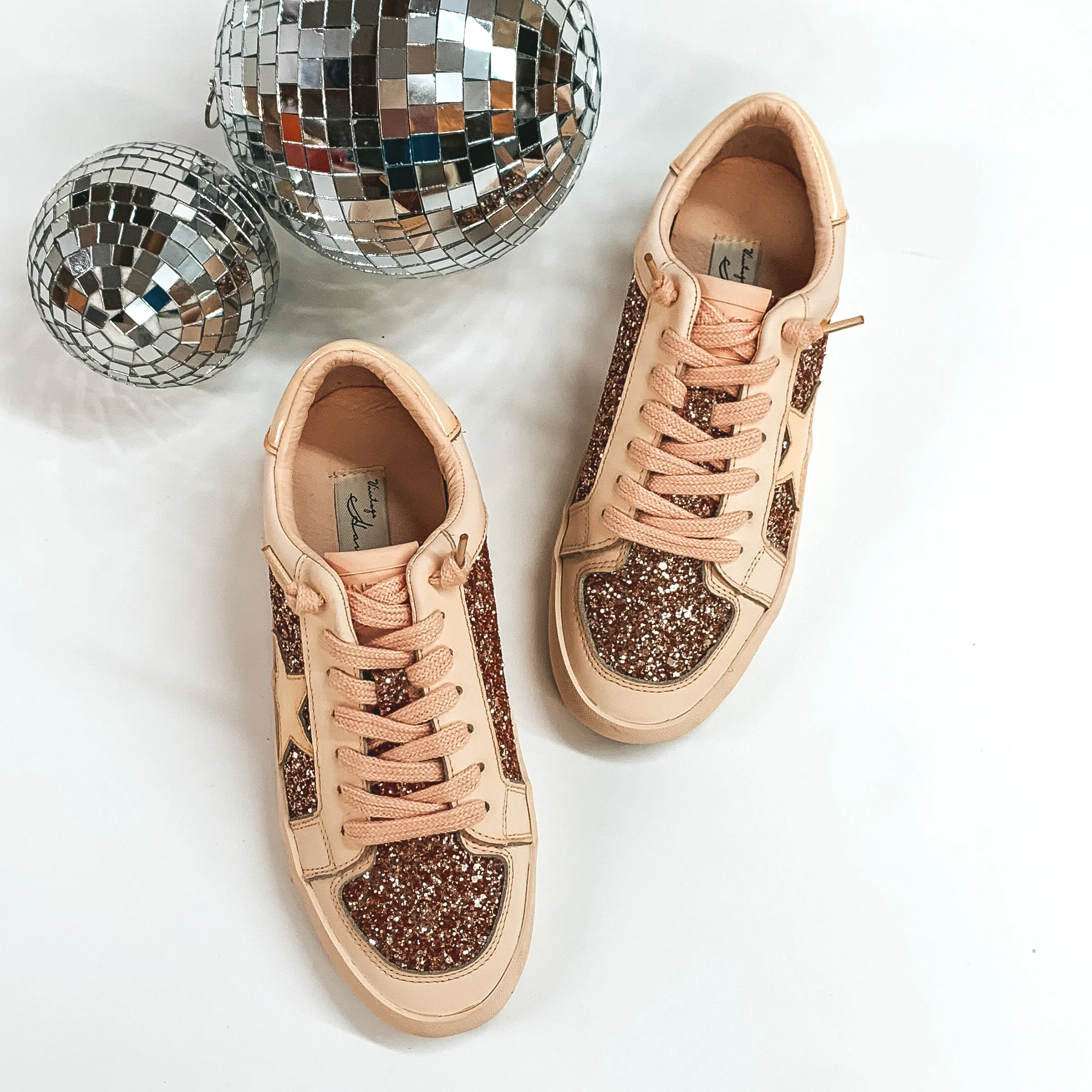 Last Chance Size 6.5, 7 & 7.5 | Vintage Havana | Alexis Dip Dye Glitter Sneakers in Beige