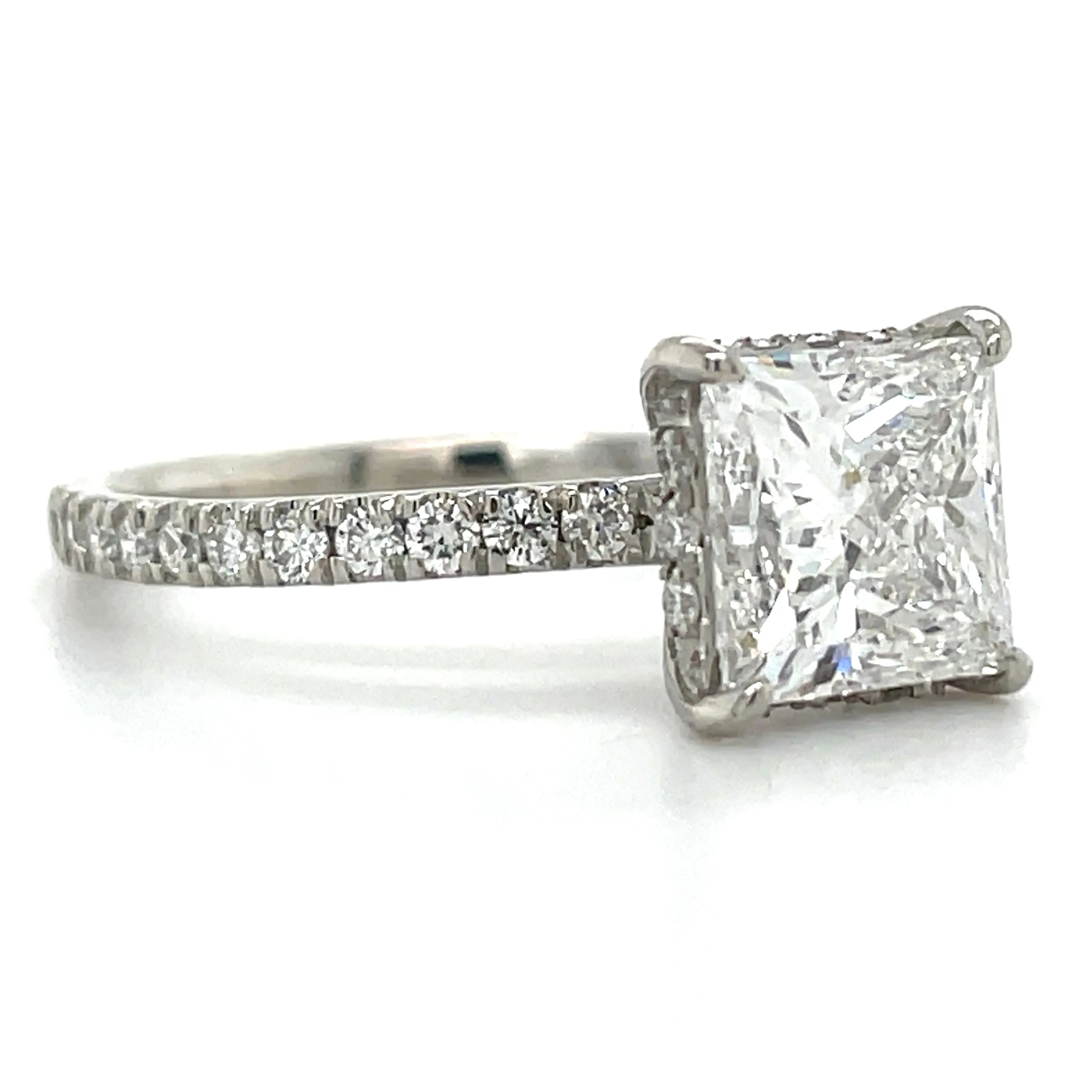 Laurell - Platinum 2.42ct Princess Cut Laboratory Grown Solitaire Engagement Ring With Hidden Halo & Stone Set Shoulders