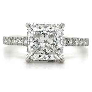 Laurell - Platinum 2.42ct Princess Cut Laboratory Grown Solitaire Engagement Ring With Hidden Halo & Stone Set Shoulders