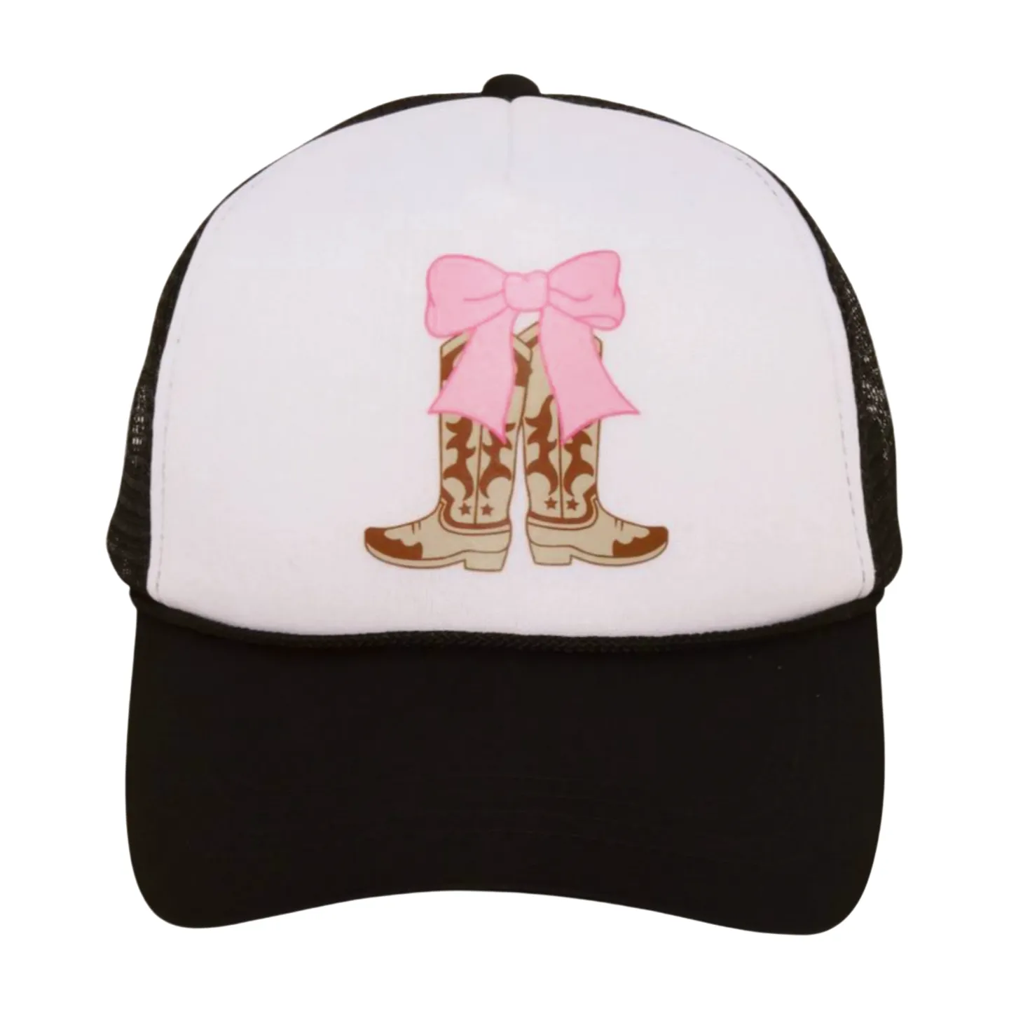 LCAPM3627 - COWBOY BOOTS WITH PINK BOW TRUCKER HAT