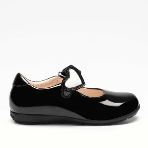 Lelli Kelly Colourissima Heart Girls Black Patent School Shoe G Width