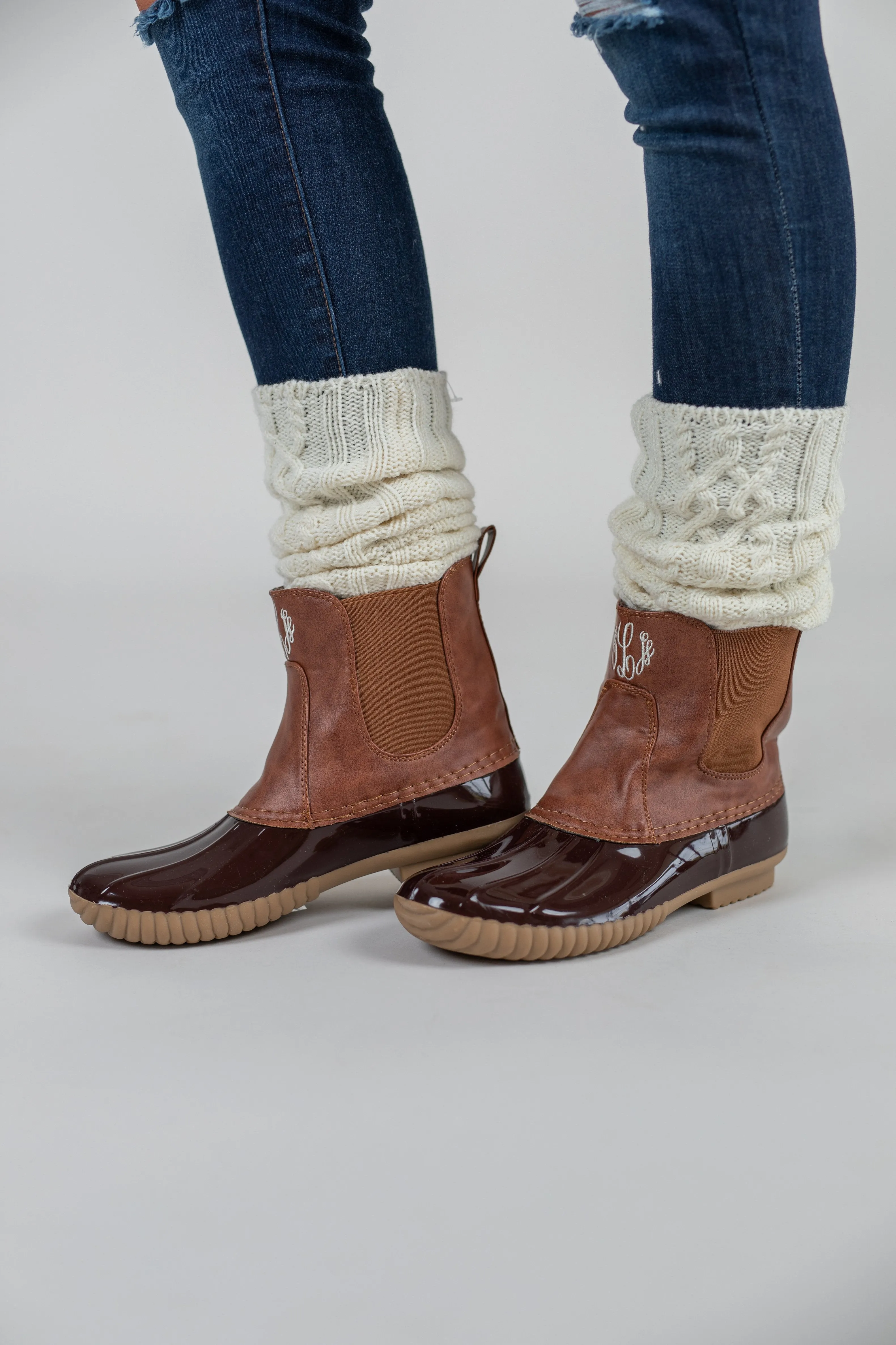 Let's Go Out Brown Stretchy Duck Boots