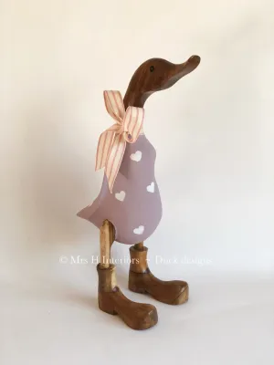 Lil the Lilac duck - Decorated Wooden Duck in Boots by Mrs H the Duck Lady