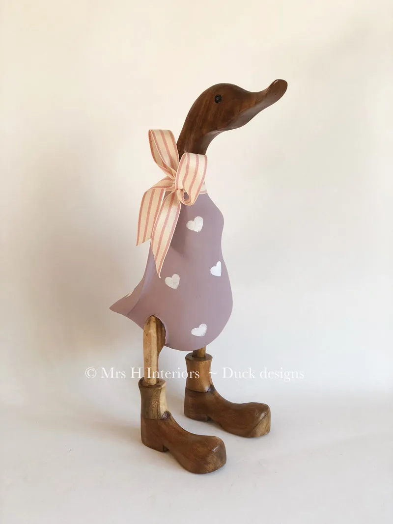 Lil the Lilac duck - Decorated Wooden Duck in Boots by Mrs H the Duck Lady