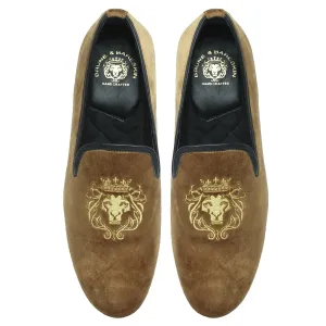 Lion-King Design Men'S Handmade Tan Dual Shade Velvet Slip-On Shoes By Brune & Bareskin