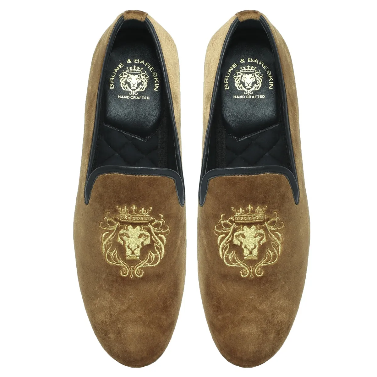 Lion-King Design Men'S Handmade Tan Dual Shade Velvet Slip-On Shoes By Brune & Bareskin