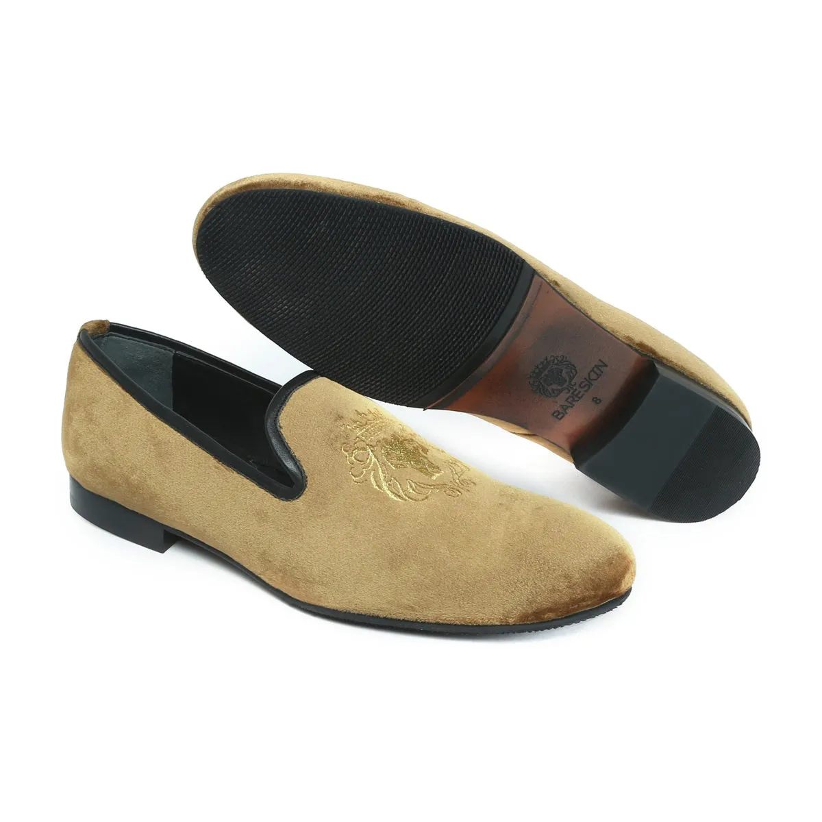 Lion-King Design Men'S Handmade Tan Dual Shade Velvet Slip-On Shoes By Brune & Bareskin