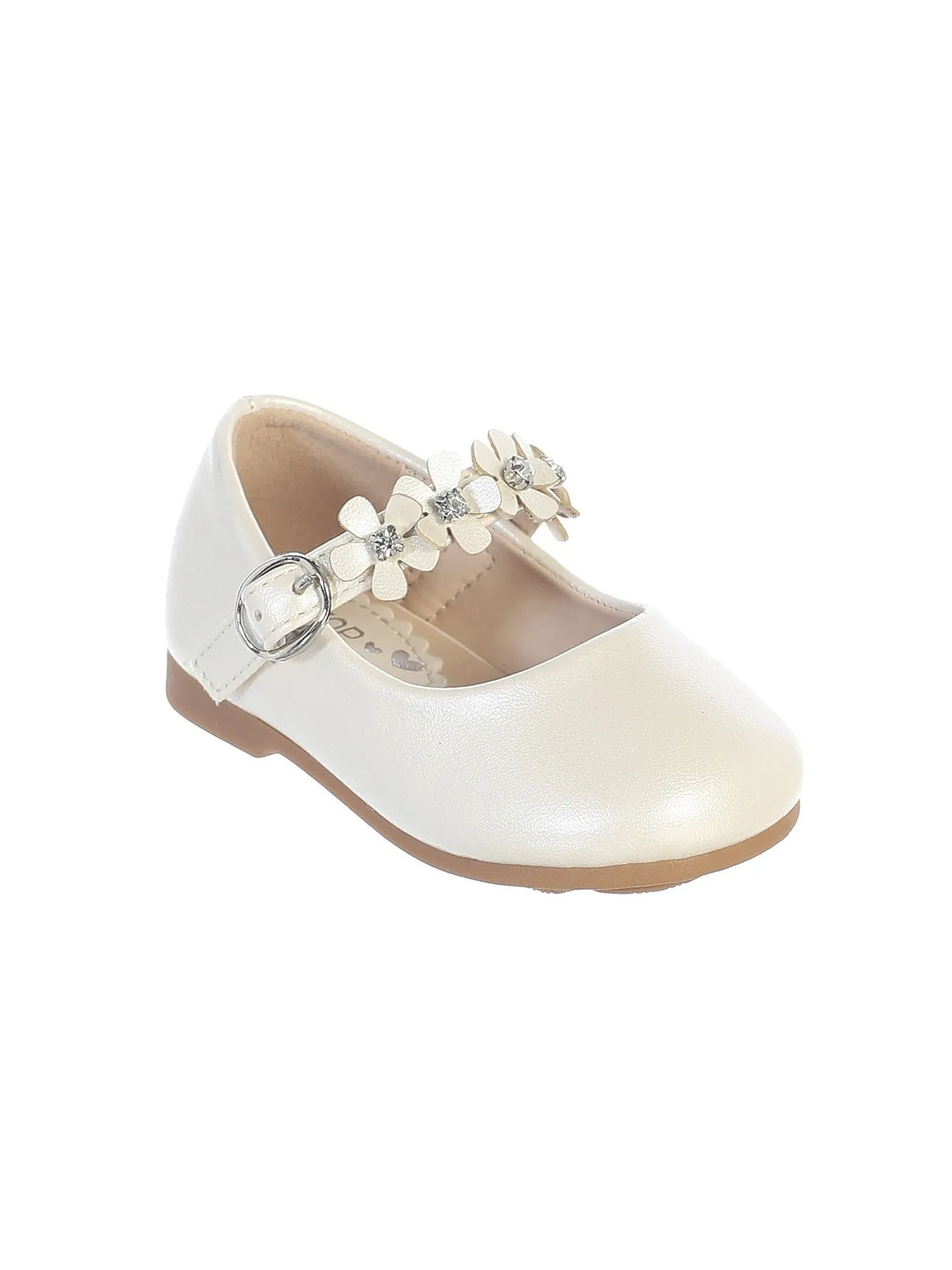 Little Girls Ivory Flower Adorned Strap Leatherette Mary Jane Shoes 5-8 Toddler