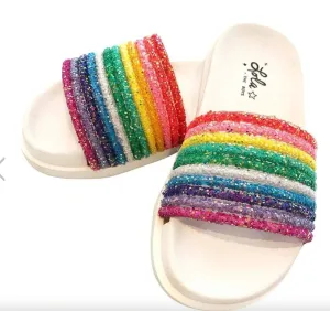 Lola and The Boys Girls Rainbow Glitter Slides