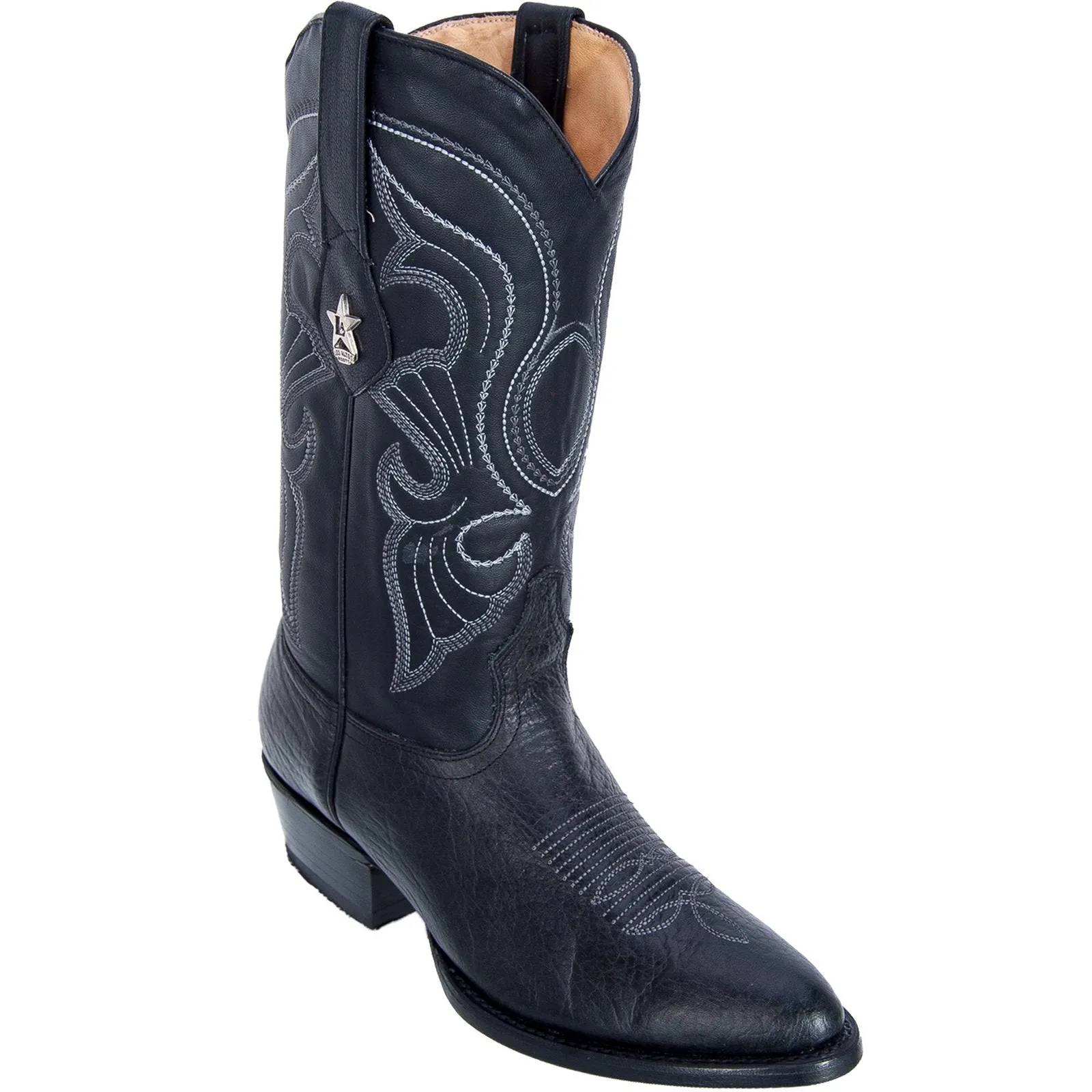 Los Altos Men's Bull Shoulder Black R-Toe Cowboy Boots