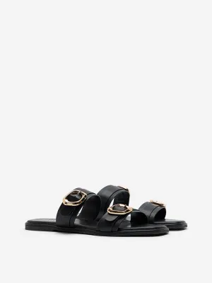 LUNA BLU Black Dual-Strap Slip-On Sandals