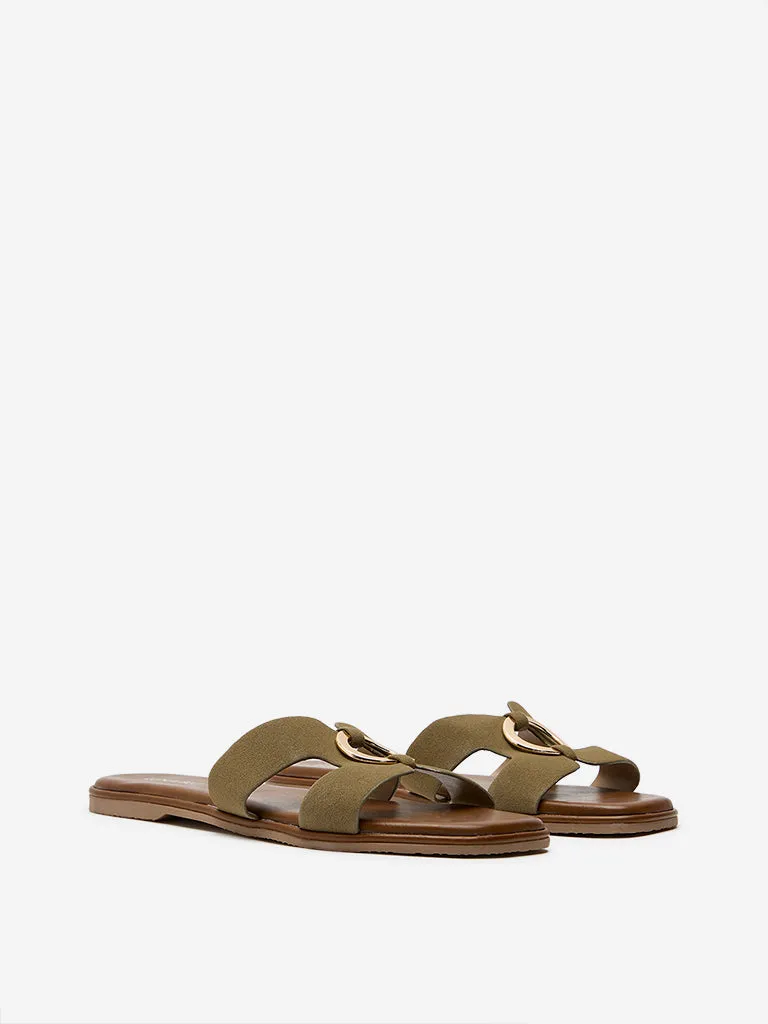 LUNA BLU Olive Metal-Detailed Sandals