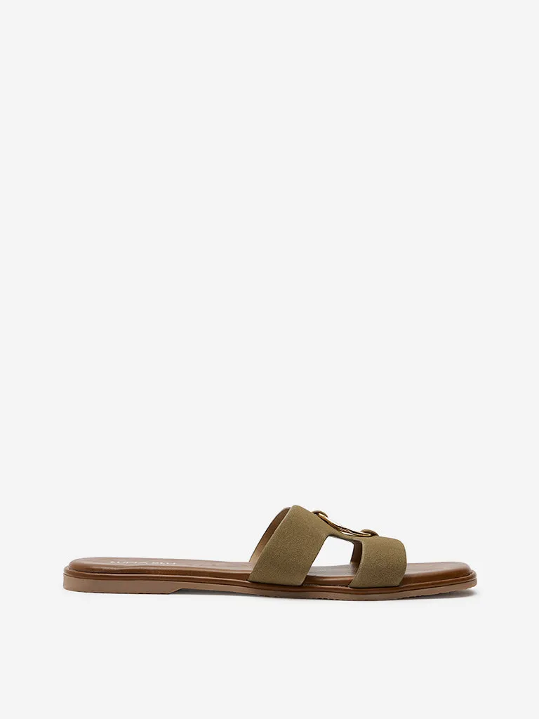 LUNA BLU Olive Metal-Detailed Sandals