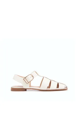 Lynn Flat Sandal in Cream Nappa Leather