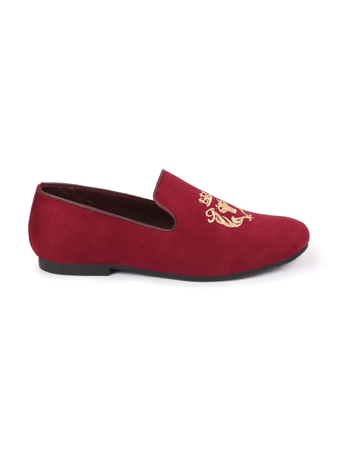 Men Cherry Embroidered Velvet Slip On Loafers