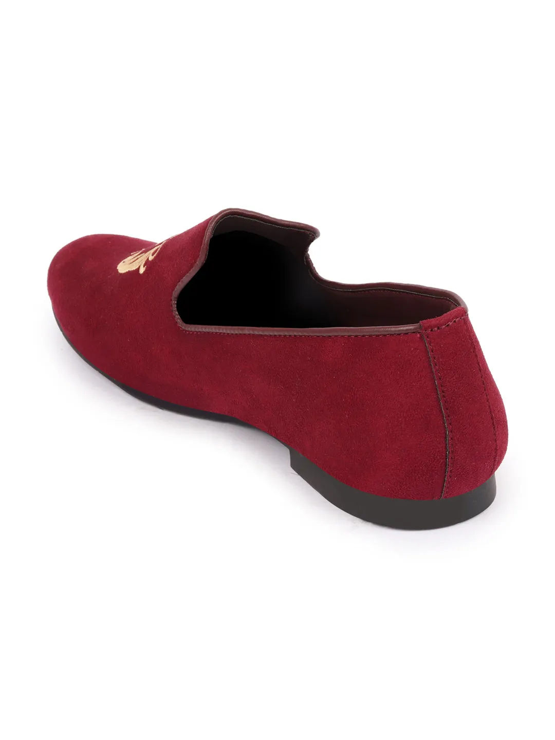 Men Cherry Embroidered Velvet Slip On Loafers