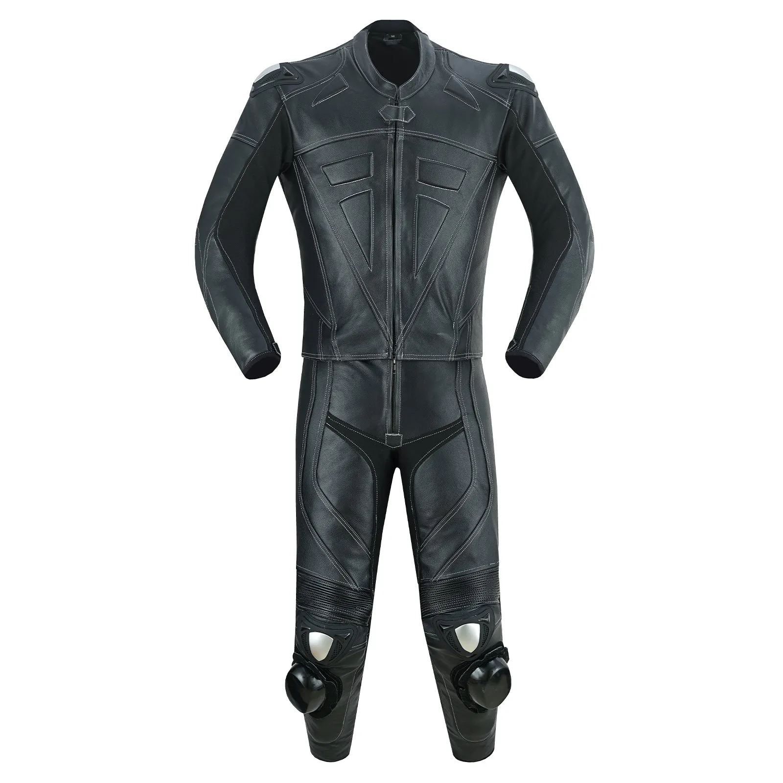 Men Leather Biker Suit 2 Piece Dark Knight Race Leathers