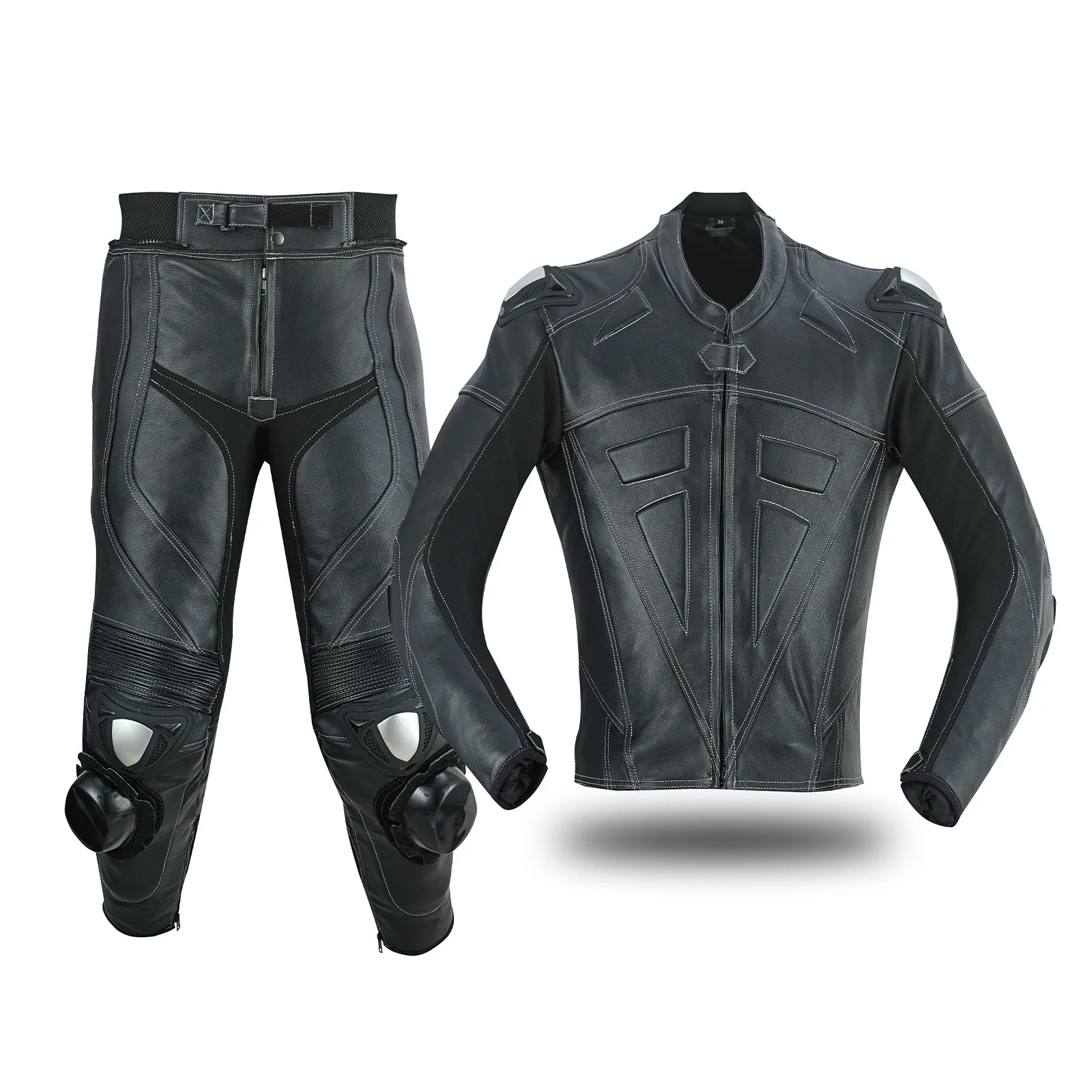 Men Leather Biker Suit 2 Piece Dark Knight Race Leathers