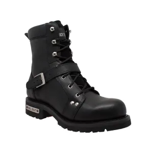 Men's 8" Zipper Lace Black Leather Boots