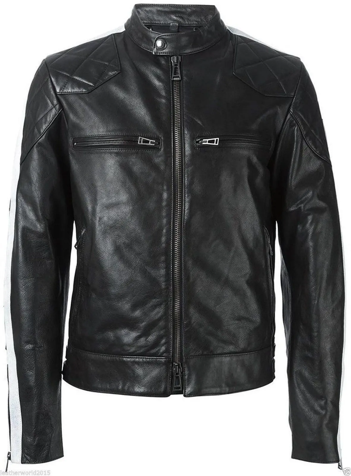 Men's Black Leather Motorcycle Jacket MJ039