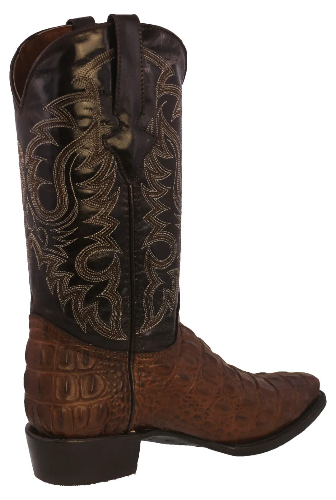 Mens Brown Alligator Back Print Leather Cowboy Boots J Toe