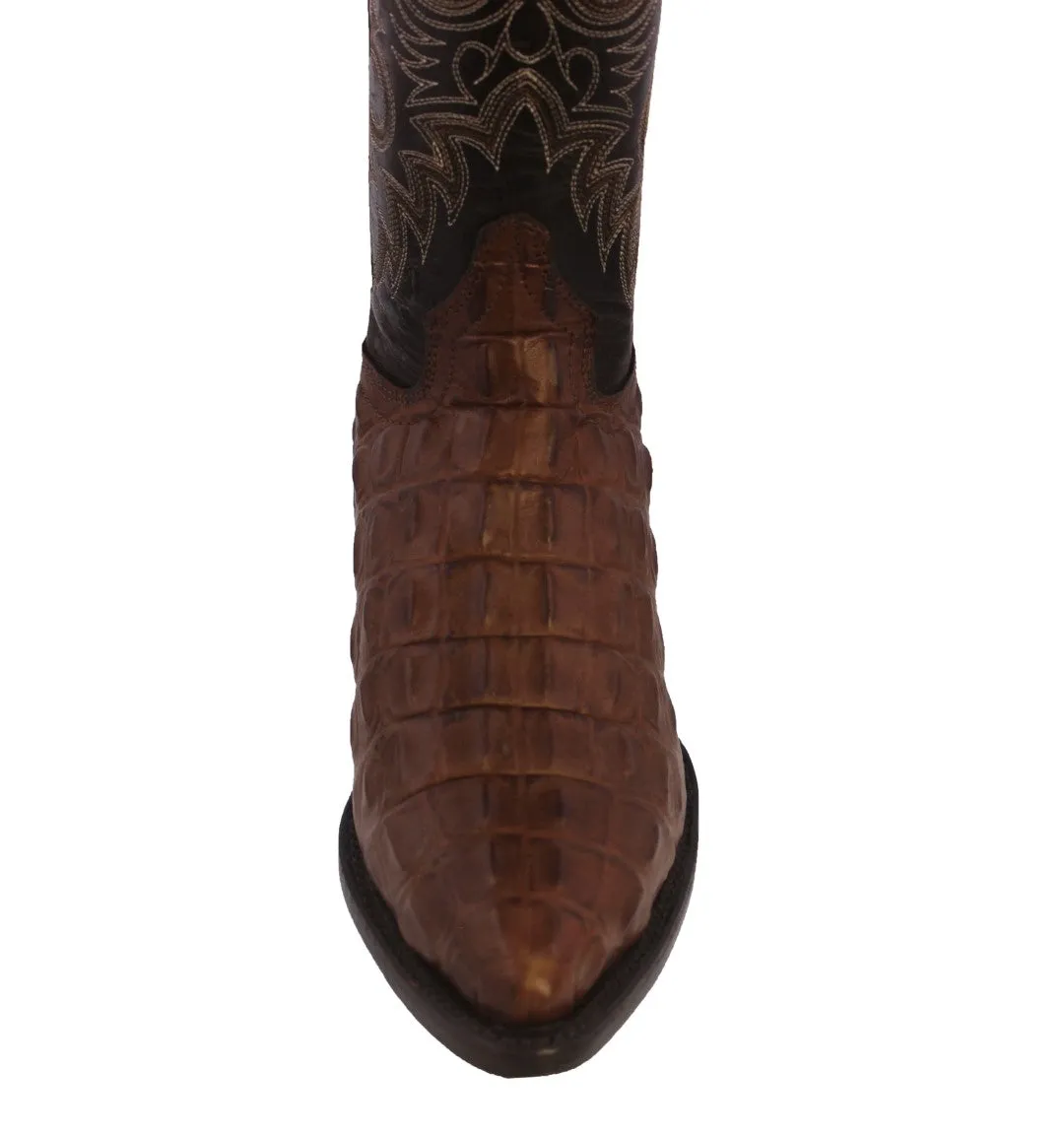 Mens Brown Alligator Back Print Leather Cowboy Boots J Toe