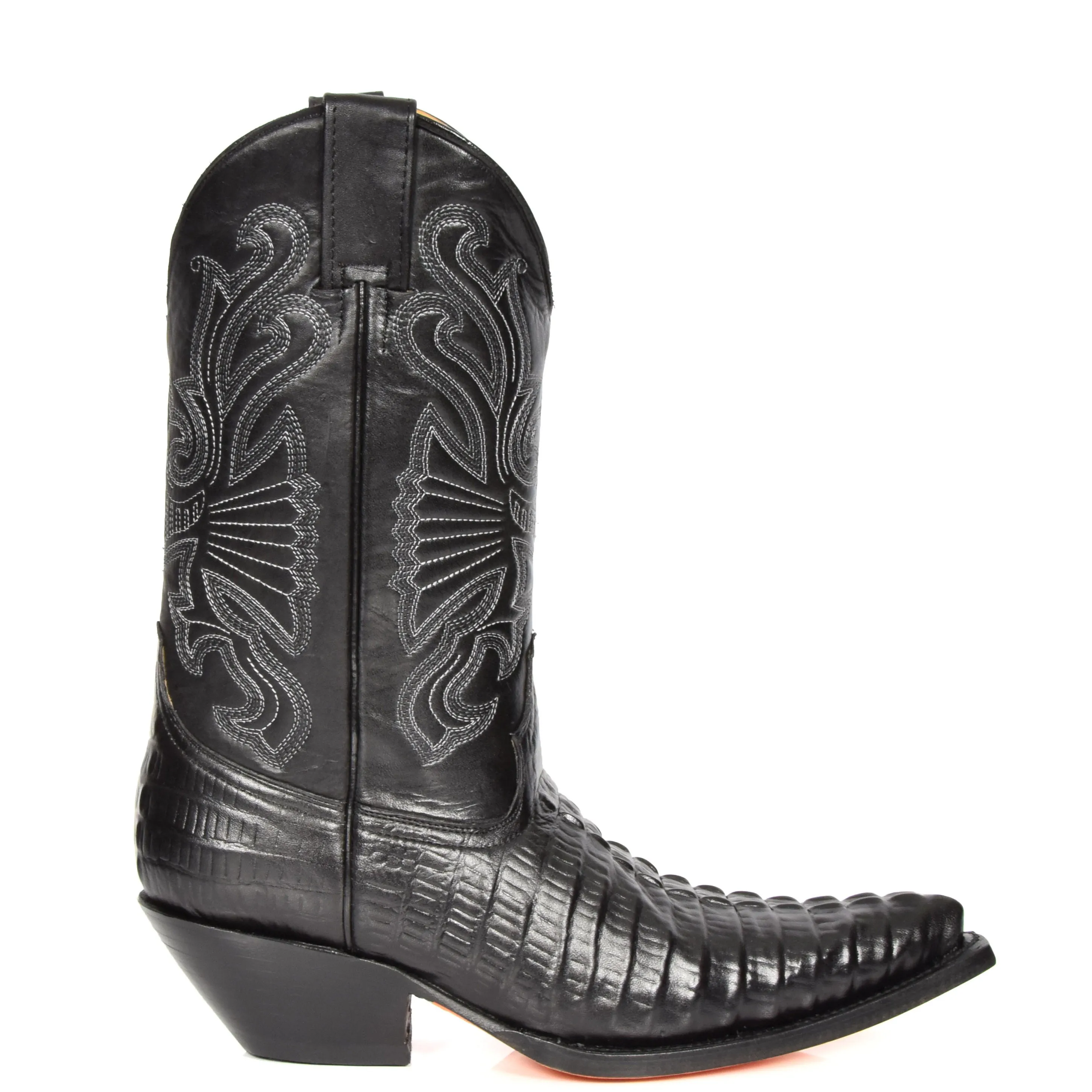 Mens Croc Printed Cowboy Leather Boots 02CA-HI Black