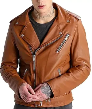 Men’s Lambskin Tan Leather Motorcycle Jacket MJ062