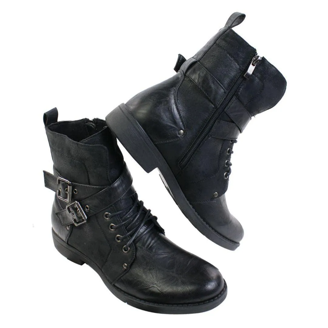 Mens Punk Rock Goth Elmo Ankle Boots Brown Black Leather Buckle