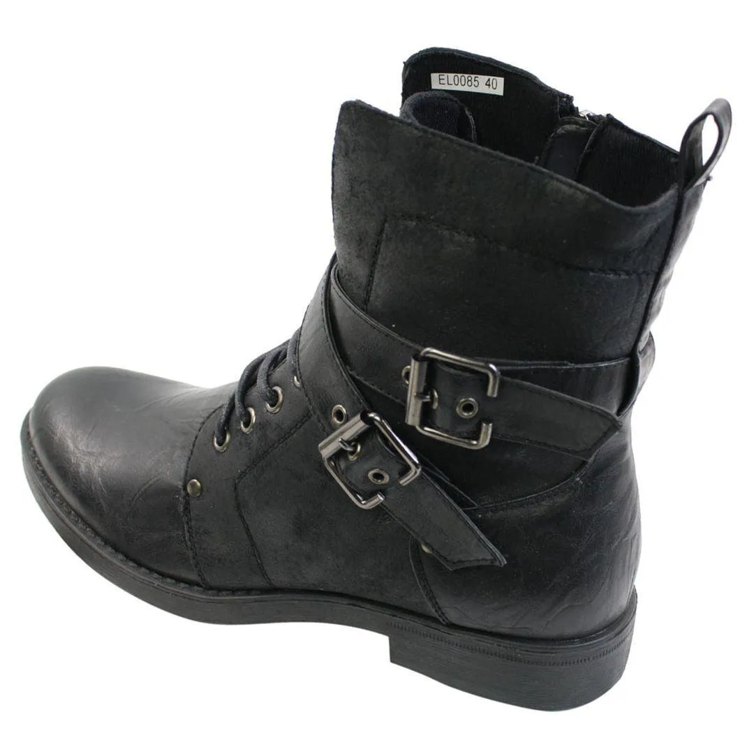 Mens Punk Rock Goth Elmo Ankle Boots Brown Black Leather Buckle