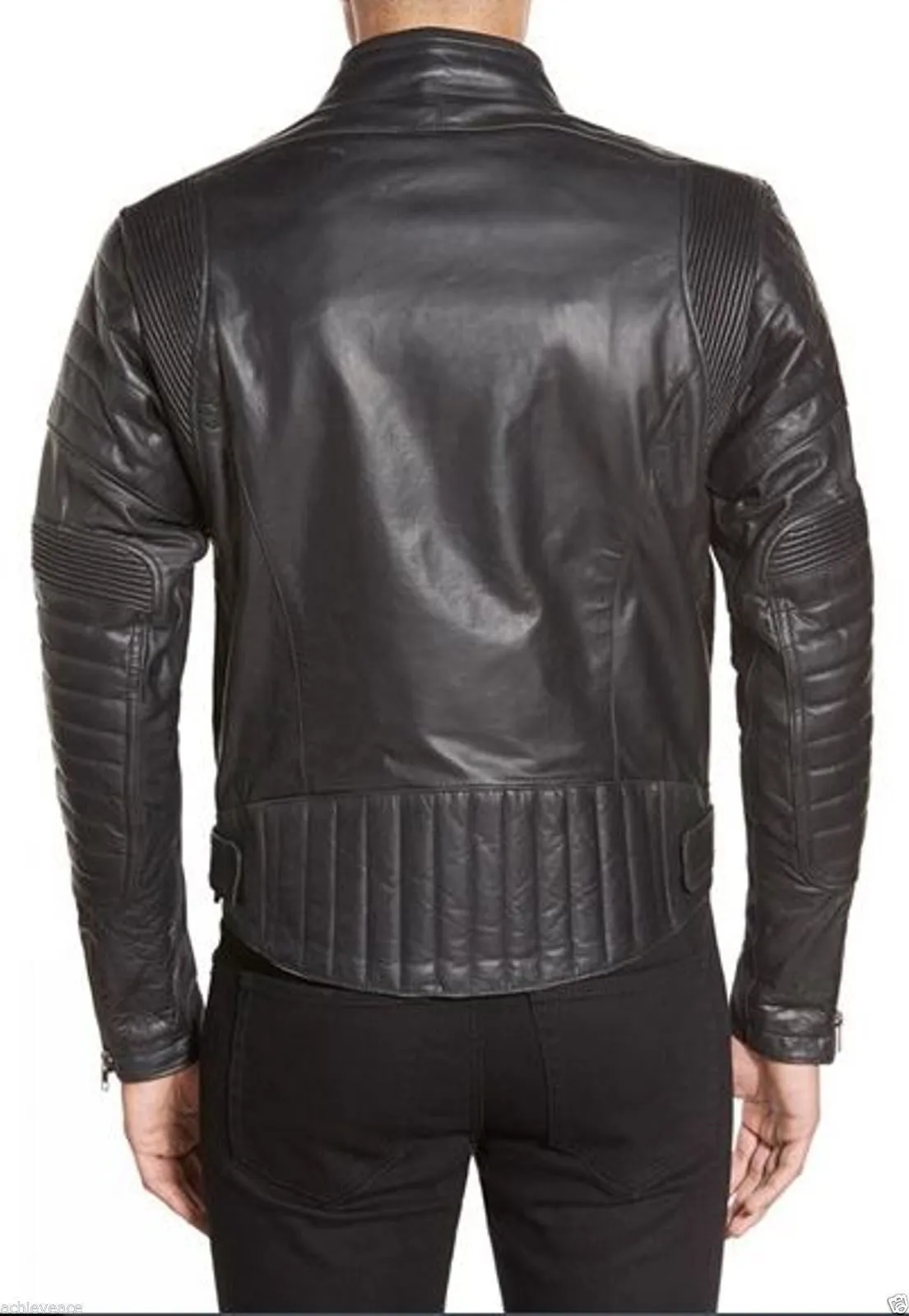 Men's Quilted Leather Motorcycle Jacket MJ042