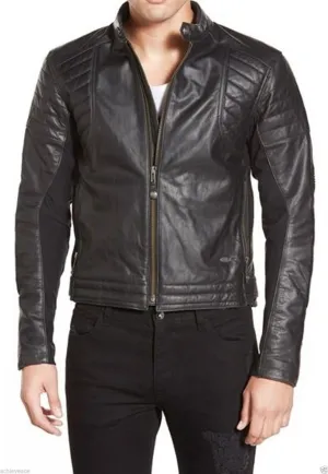 Men's Quilted Leather Motorcycle Jacket MJ042