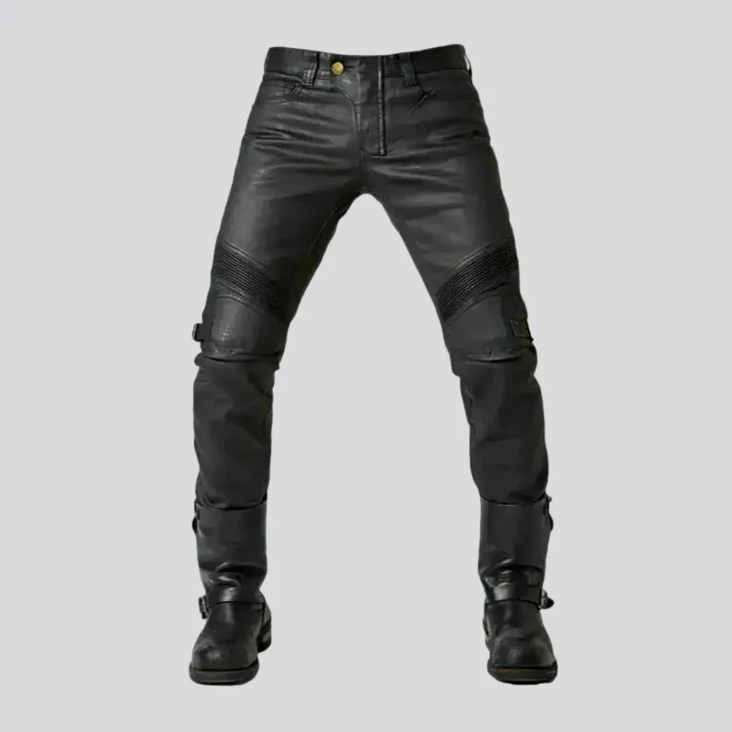 Mid rise coated biker motorcycle men's jean pants