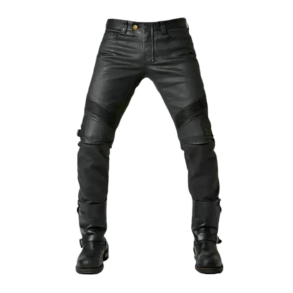 Mid rise coated biker motorcycle men's jean pants