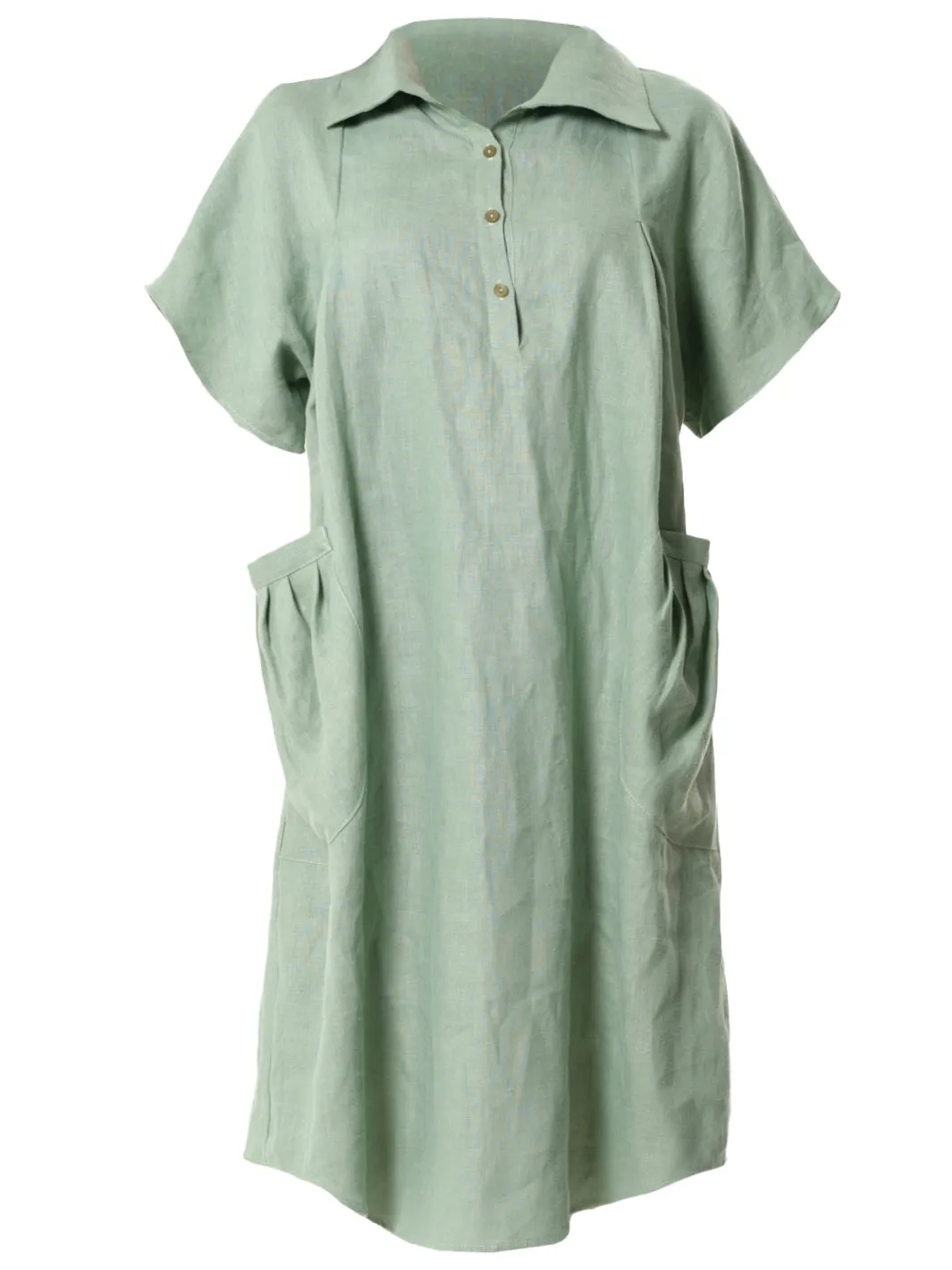 Midi Linen Dress With Side Pockets In Light Green