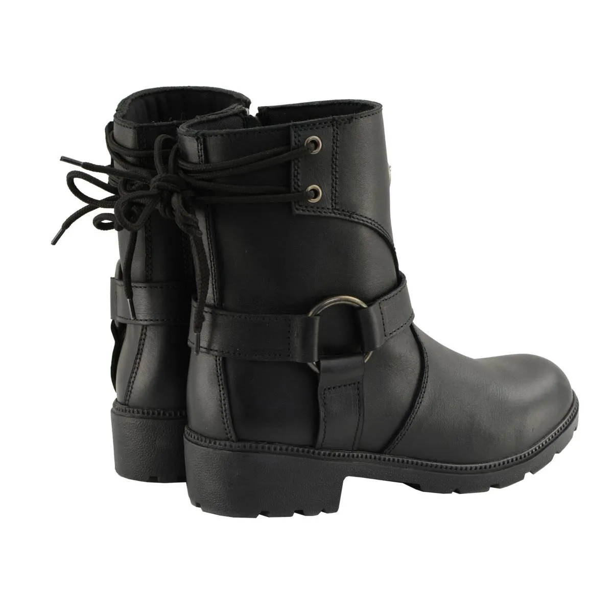 Milwaukee Leather MBL9313 Women's Black Leather Harness Zip-Up Motorcycle Rider Boots w/ Back Laces