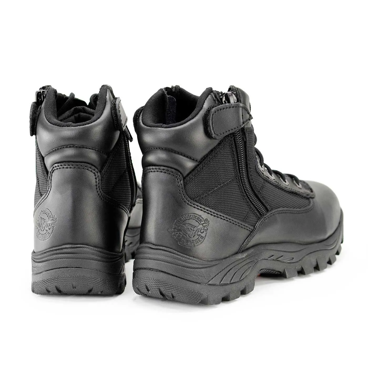 Milwaukee Leather Men's 6-inch Black Leather Swat Style-Tactical Lace-Up Biker Boots w/ Side Zippers MBM9011