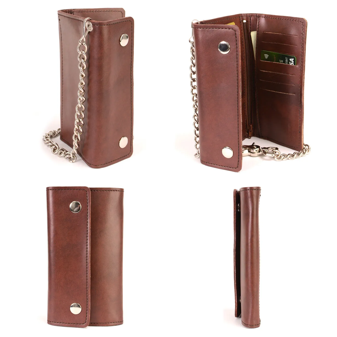 Milwaukee Leather Men's 7-Inch Antique Brown Leather Tri-Fold Biker Wallet w/ Swivel Trigger Clip & Chain MLW7888