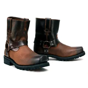 Milwaukee Leather Men's Brown Two-Tone Full Grain Leather Easy Pull-On Motorcycle Harness Boots MBM9008