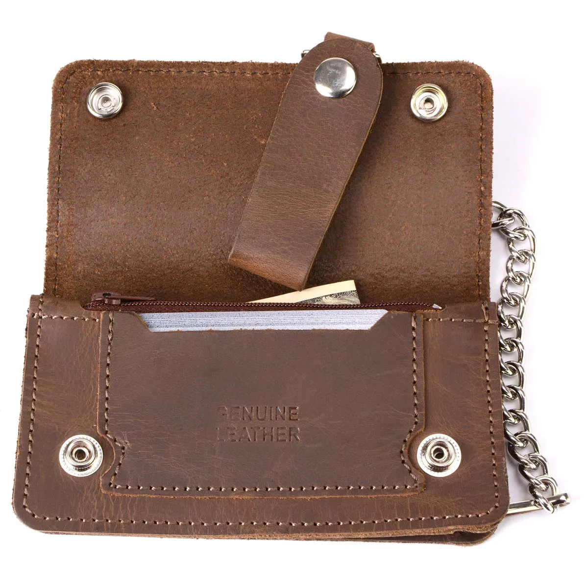 Milwaukee Leather MLW7817 Men's 8” Distress Brown Leather Bi-Fold