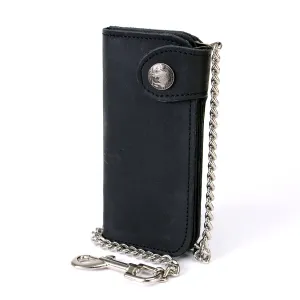 Milwaukee Leather MLW7828 Men's 6" Leather Bi-Fold Biker Wallet w/ Anti-Theft Stainless Steel Chain and Buffalo Nickel Snap