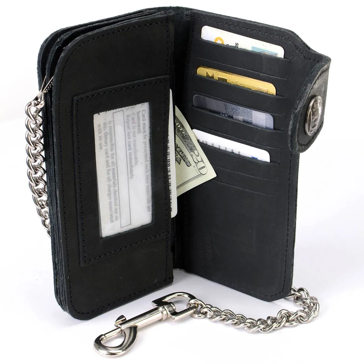 Milwaukee Leather MLW7828 Men's 6" Leather Bi-Fold Biker Wallet w/ Anti-Theft Stainless Steel Chain and Buffalo Nickel Snap