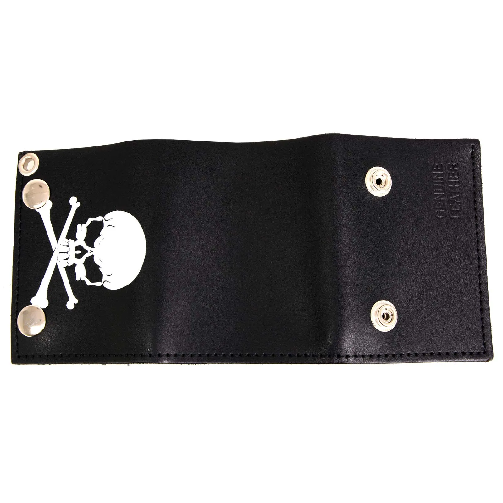 Milwaukee Leather MLW7835 Men's 4” Black Leather Biker Wallet w/ Skull Cross Bones -Tri-Fold Anti-Theft Stainless Steel Chain