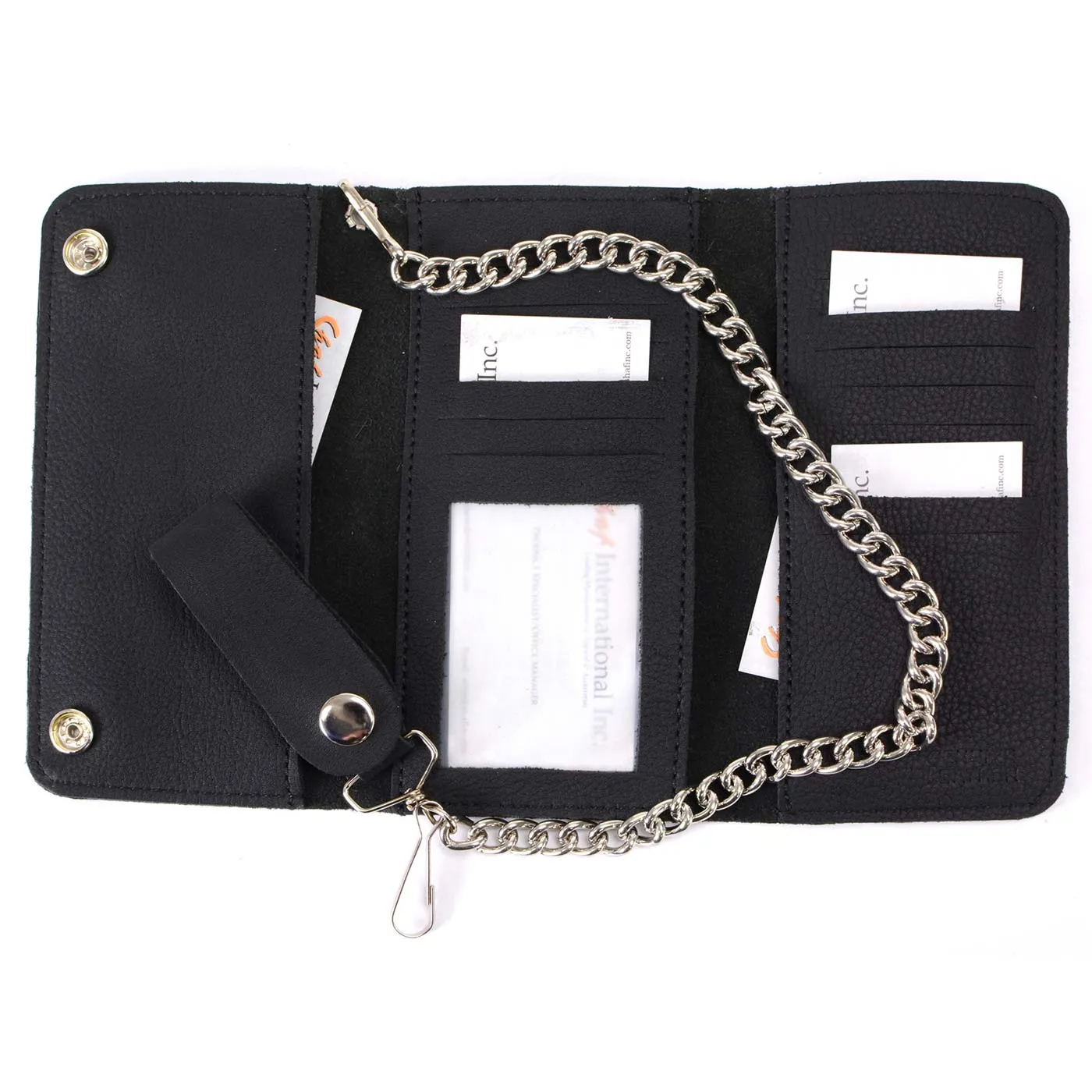 Milwaukee Leather MLW7865 Men's 7" Black Soft Premium Cowhide Leather Tri Fold Wallet w/ Anti-Theft Stainless Steel Chain