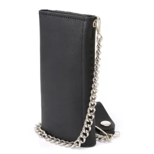 Milwaukee Leather MLW7865 Men's 7" Black Soft Premium Cowhide Leather Tri Fold Wallet w/ Anti-Theft Stainless Steel Chain