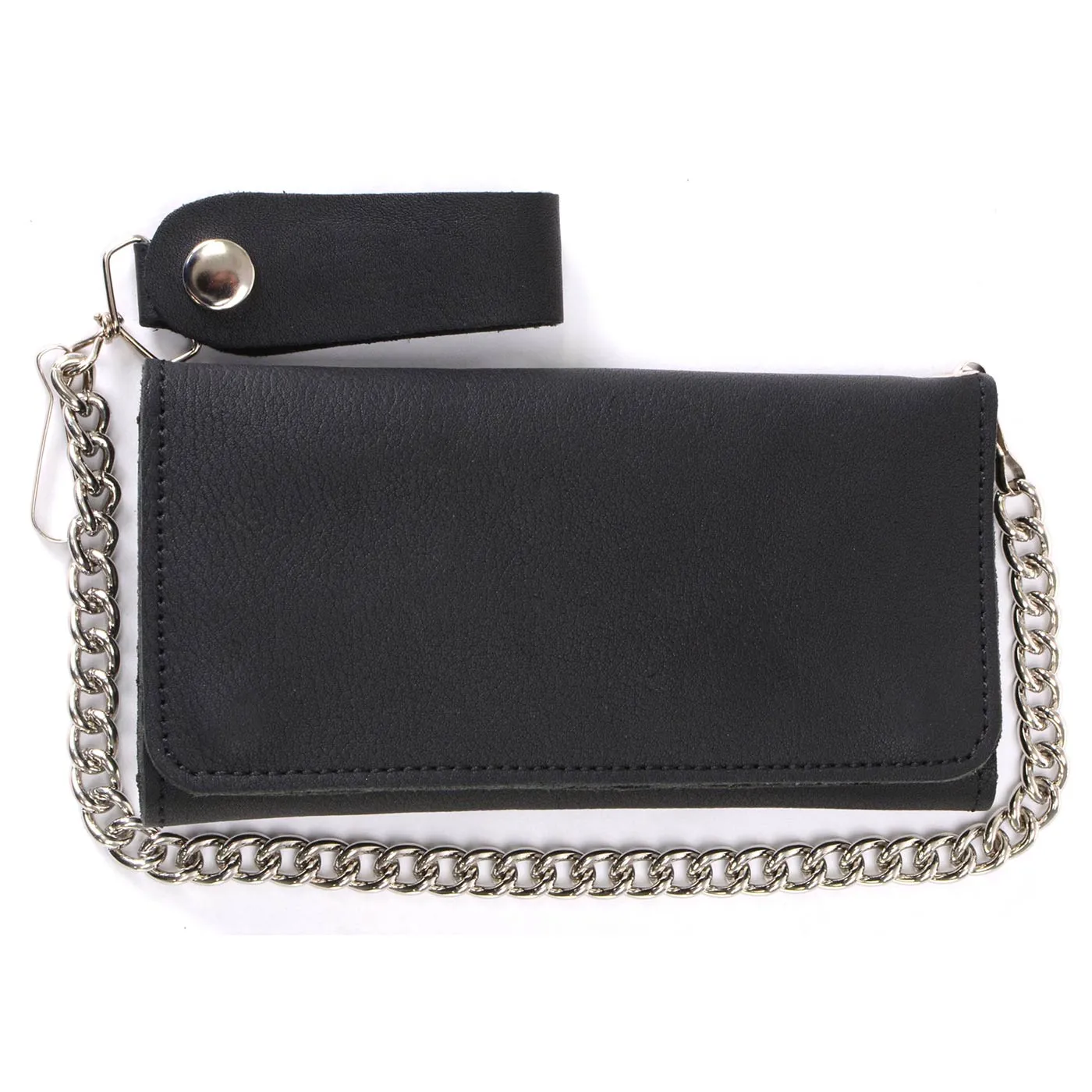 Milwaukee Leather MLW7865 Men's 7" Black Soft Premium Cowhide Leather Tri Fold Wallet w/ Anti-Theft Stainless Steel Chain