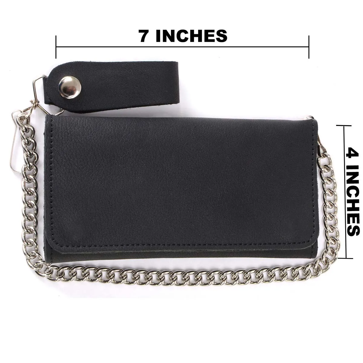 Milwaukee Leather MLW7865 Men's 7" Black Soft Premium Cowhide Leather Tri Fold Wallet w/ Anti-Theft Stainless Steel Chain