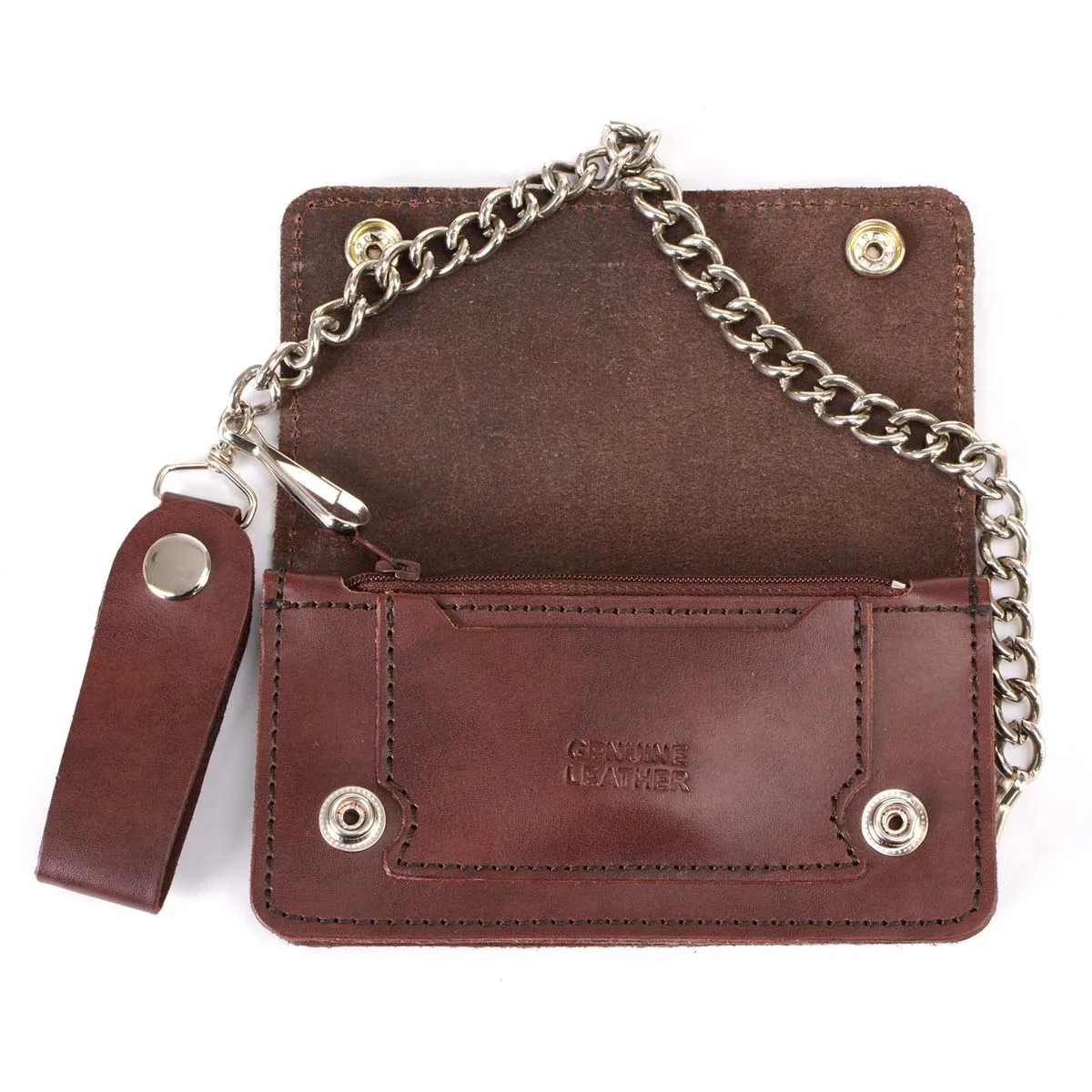 Milwaukee Leather MLW7884 Men's 6 Inch Antique Brown Leather Bi-Fold Biker Wallet w/ Anti-Theft Stainless Steel Chain